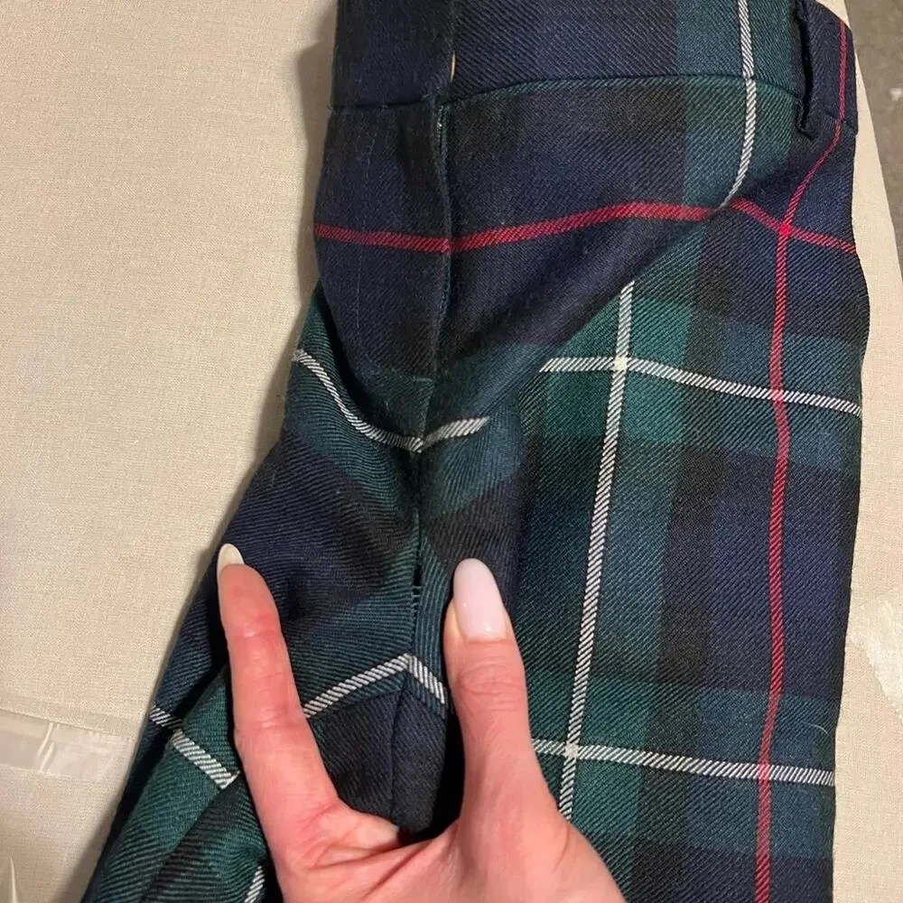 J. Crew City Fit Wool Trousers Navy Plaid sz 2 *flawed*